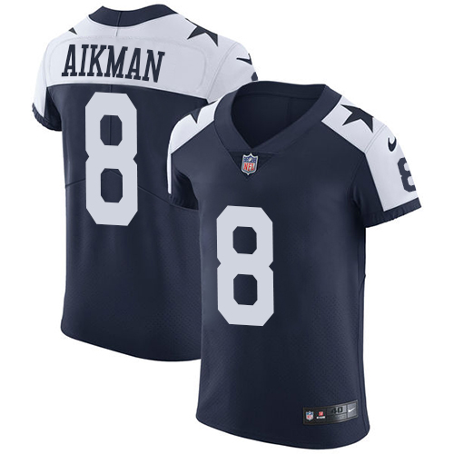 Nike Cowboys #8 Troy Aikman Navy Blue Thanksgiving Men's Stitched NFL Vapor Untouchable Throwback Elite Jersey